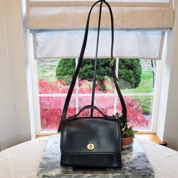 Coach Court Satchel & Crossbody Bag - Vintage Black Leather (Made in US) - Picture 4 of 16